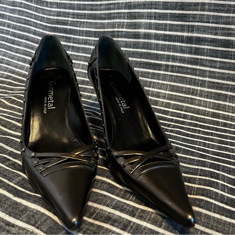 Vero Cuoio Italian Gunmetal Black Leather Heels